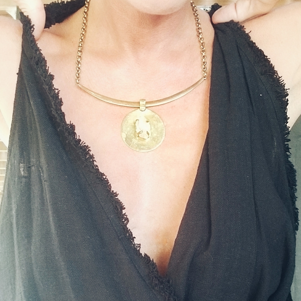 QUARTZ crystal pendant Brass necklace collar - Picture 3 of 5
